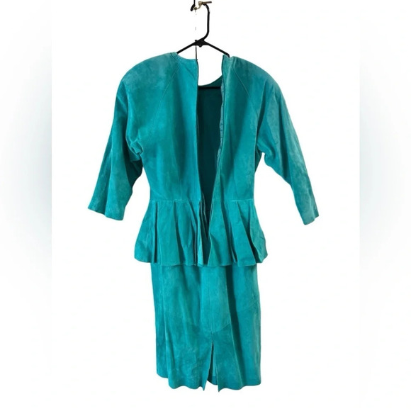 Vintage Turquoise leather midi dress - Picture 3 of 4